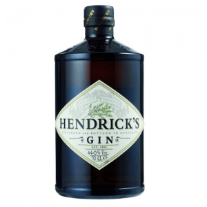 Schwarze Gin Flasche der Marke Hendricks